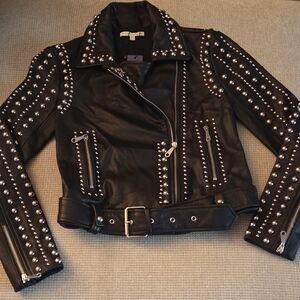 Rebecca Minkoff Black Adelia Studded Leather Moto Jacket
